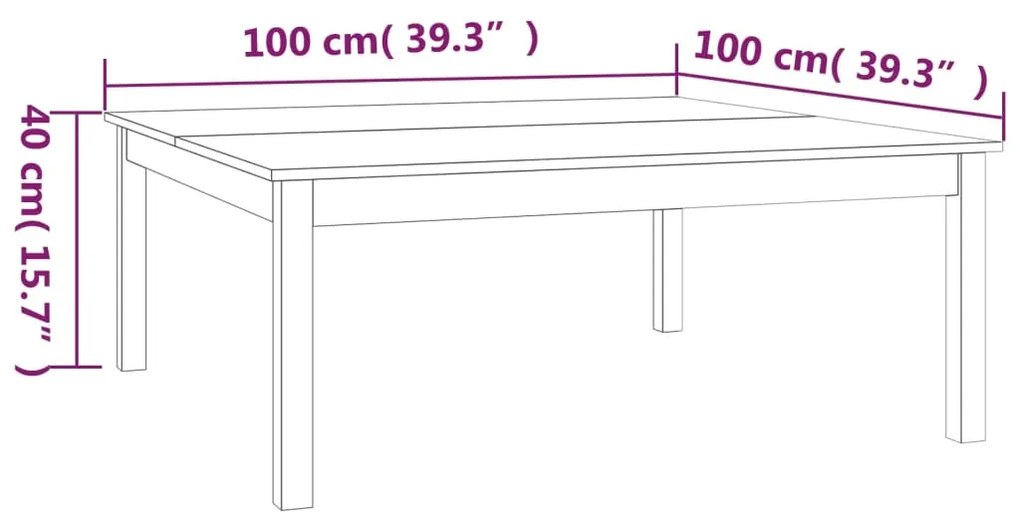 Mesa de centro 100x100x40 cm madeira de pinho maciça cinza