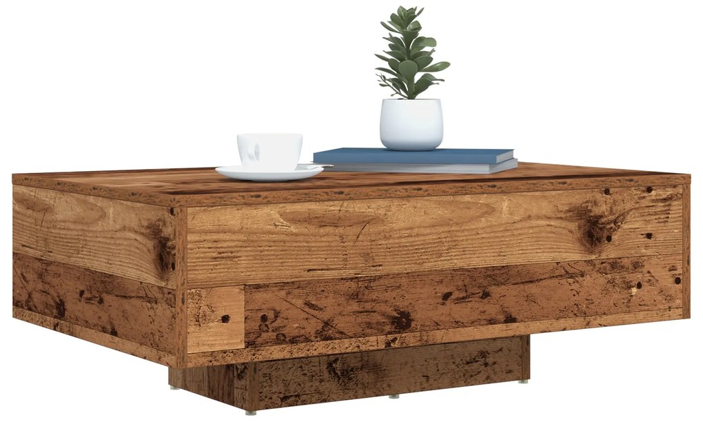 Mesa de Centro vidaXL com Luzes LED Madeira Antiga 85x55x31 cm