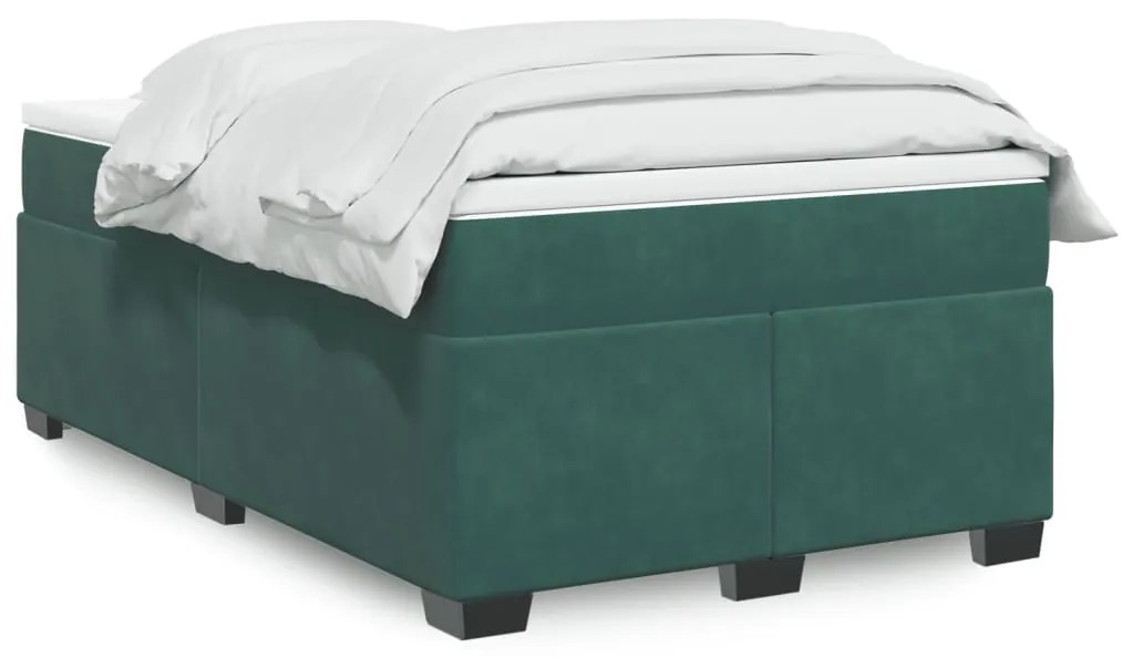 Cama boxspring com colchão 120x200 cm veludo verde-escuro