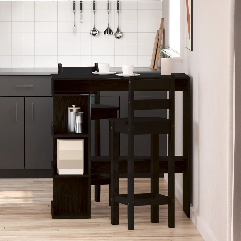 Mesa de Bar em Carvalho Preto com Prateleira de Armazenamento, 100x50x101.5 cm