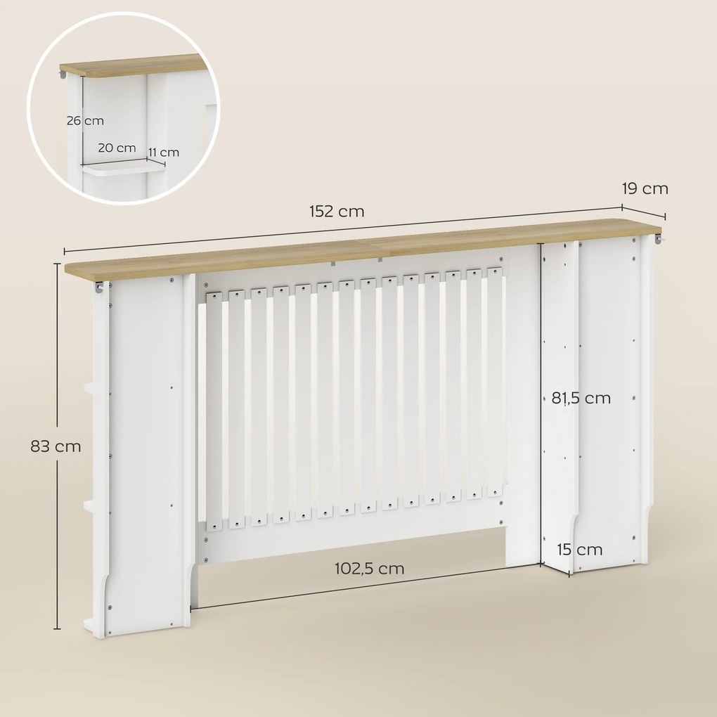 Cobertura para Radiadores com Prateleiras Desenho Moderno de Ripas para Sala de Estar Quarto 152x19x83 cm Branco