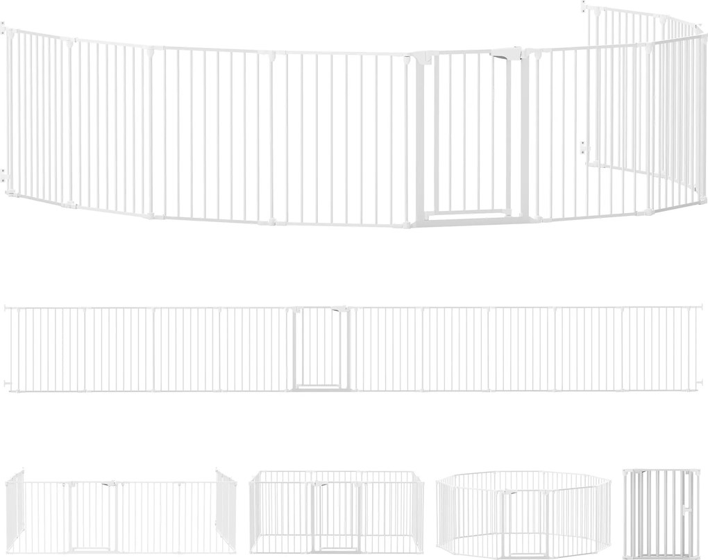 PawHut Barreira de segurança em metal parque cercado dobrável e modular para cão e criança 10 painéis 61 x 75 cm branco | Aosom Portugal