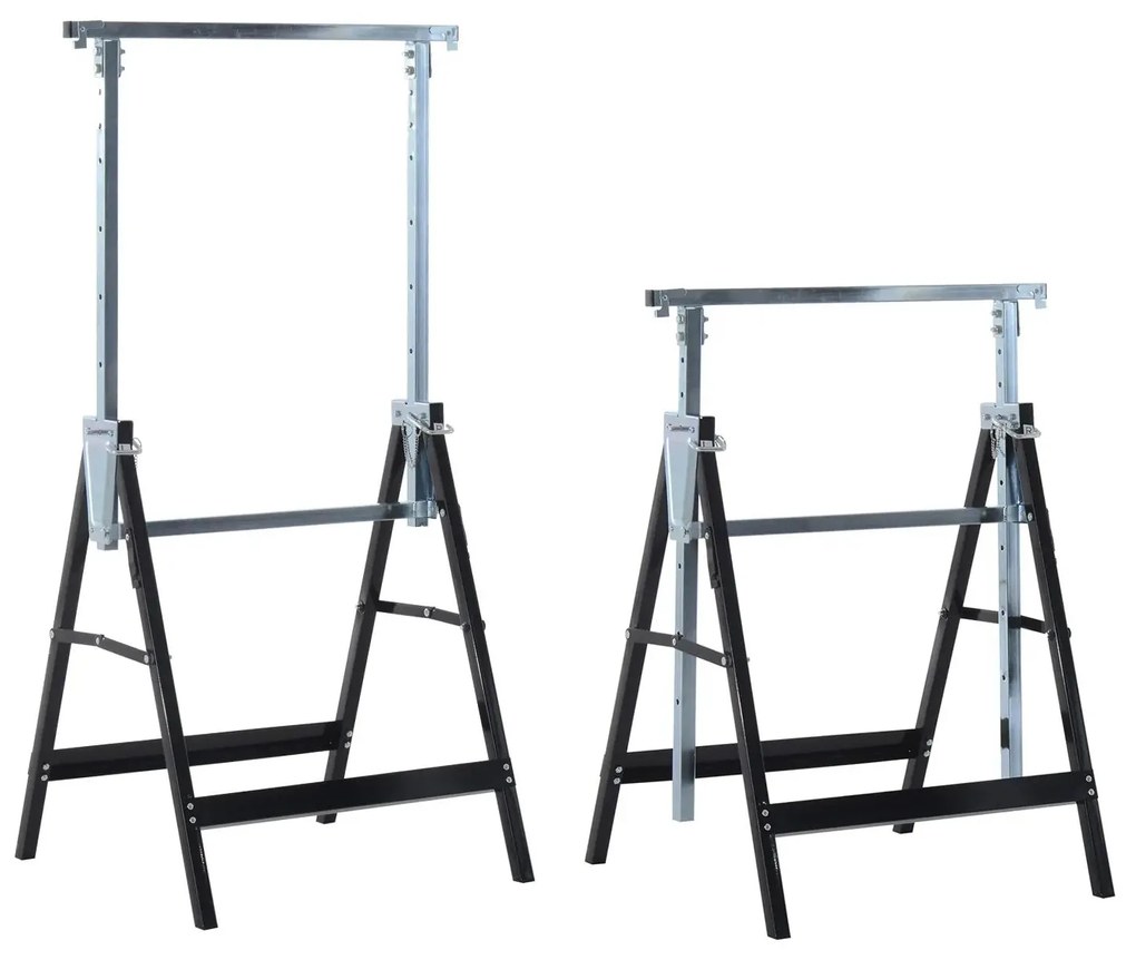HOMCOM Conjunto de 2 Andaimes Cavalete telescópico Altura Ajustável Dobrável Metálico Quadrado Estável Carga 200kg 68x58x80-130 cm | Aosom Portugal