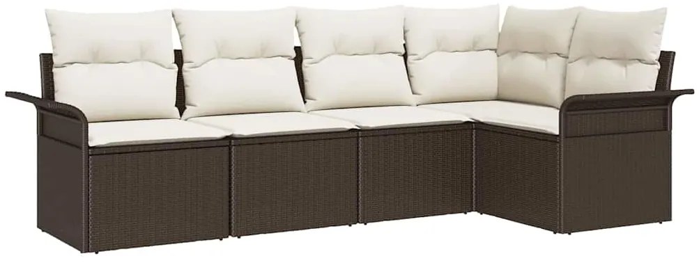 Conjunto de Sofá de Jardim de 5 Peças com Almofadas em Rattan Poliéste
