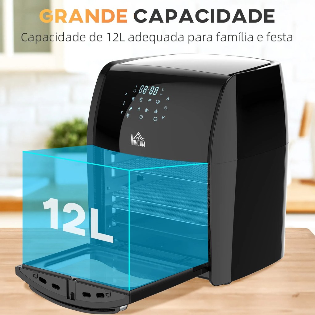 HOMCOM Fritadeira sem Óleo 3 em 1 12L Fritadeira sem Óleo 1800W Forno