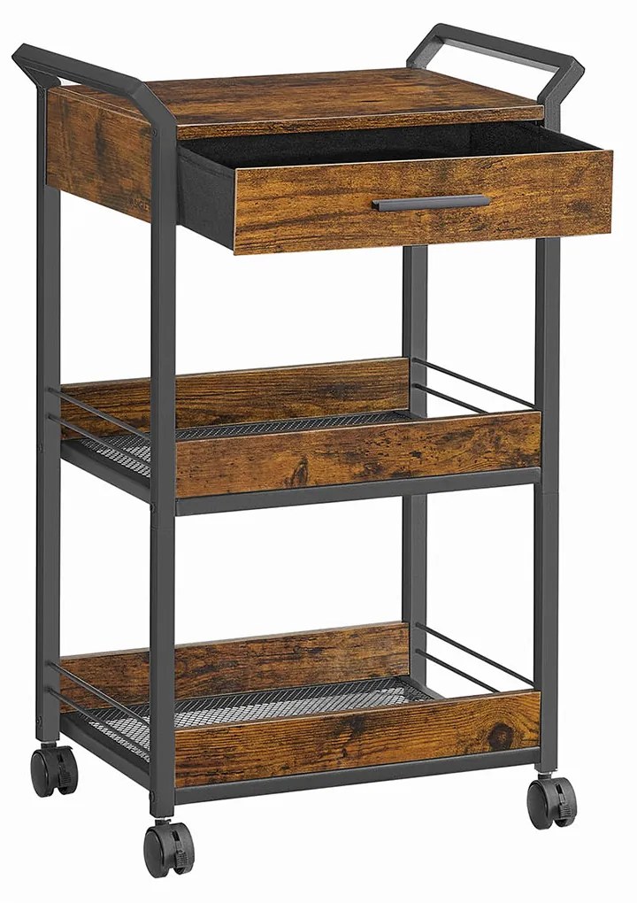 Carrinho de cozinha com 3 níveis e Rodas 30 x 46,2 x 70,5 cm Castanho vintage-Preto