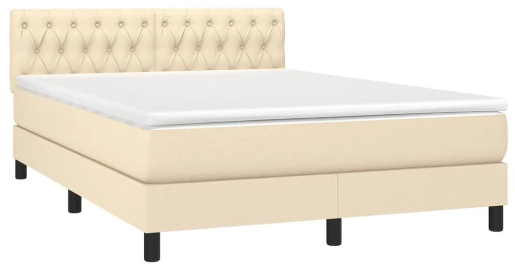 Cama box spring c/ colchão e LED 140x200 cm tecido cor creme