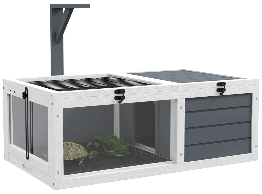 Pawhut Casa Recinto Gaiola para Pequeno Animal Tartaruga com 2 Espaços Suporte de Lâmpada 81x48x31,5 cm Cinza | Aosom Portugal