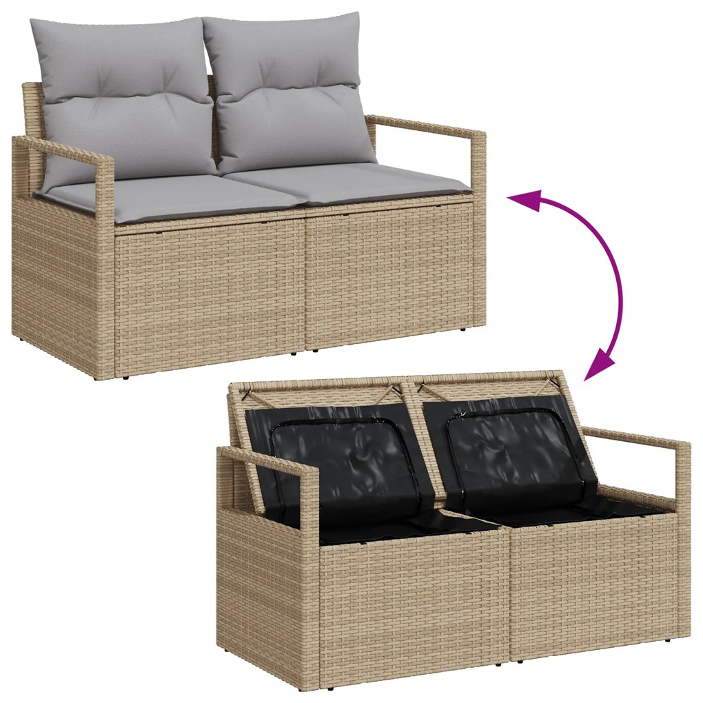Conjunto de Sofá de Jardim de 6 Peças com Almofadas Preto Rattan Polim
