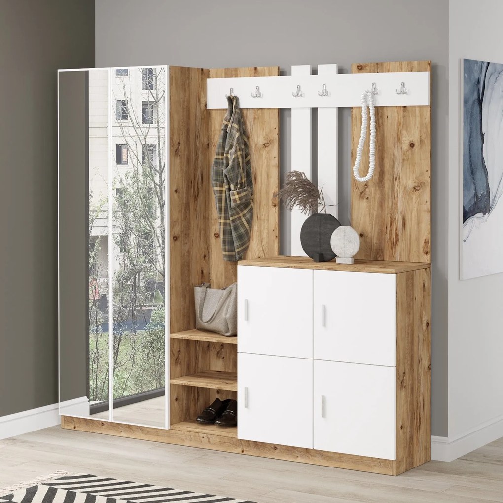 Cabide de Entrada DD9 – Pinho Atlântico e Branco – 187,2x180x37,5 cm