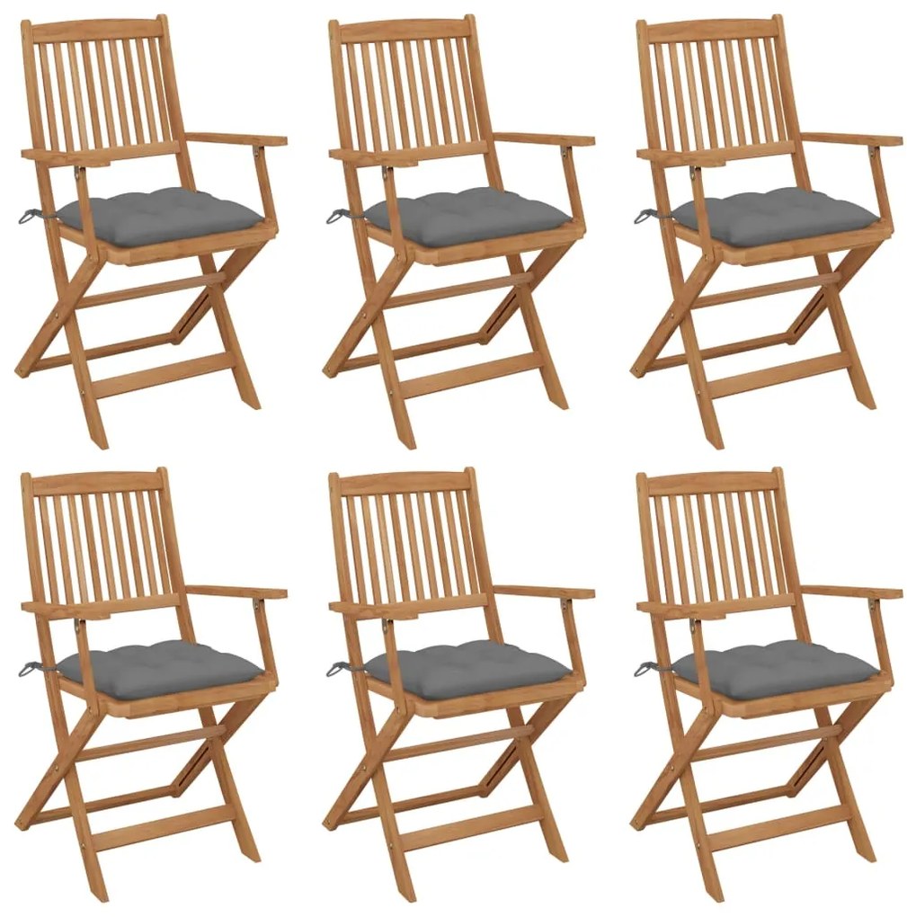 vidaXL Cadeiras de jardim dobráveis c/ almofadões 6 pcs acácia maciça