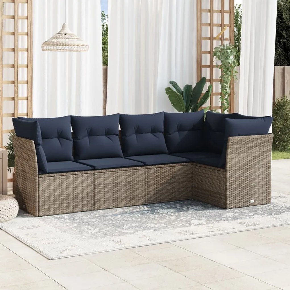vidaXL 5 pcs conjunto sofás p/ jardim c/ almofadões vime PE cinzento