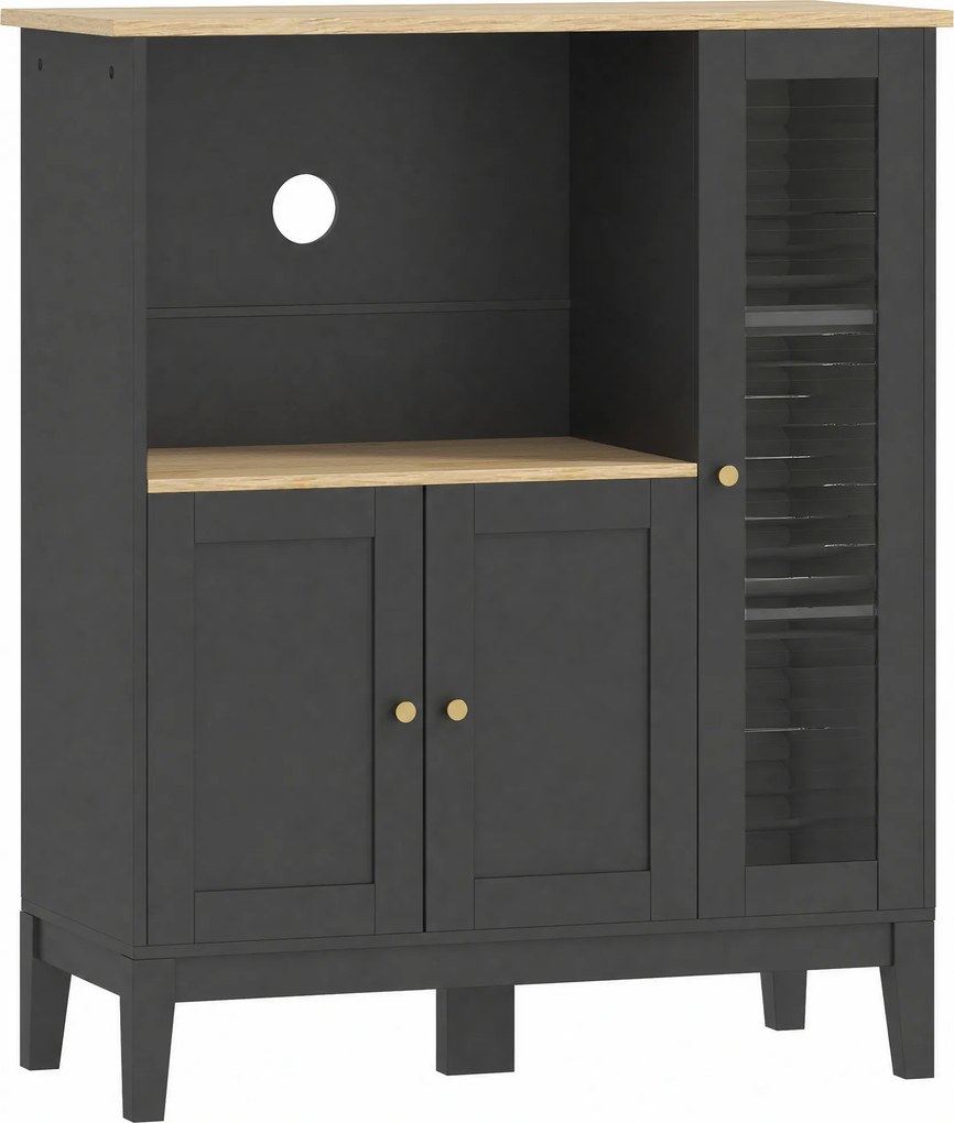 HOMCOM Móvel armário para micro-ondas para cozinha com 1 nicho, 3 portas passa-cabos 80 x 35 x 97 cm preto e aspecto madeira | Aosom Portugal