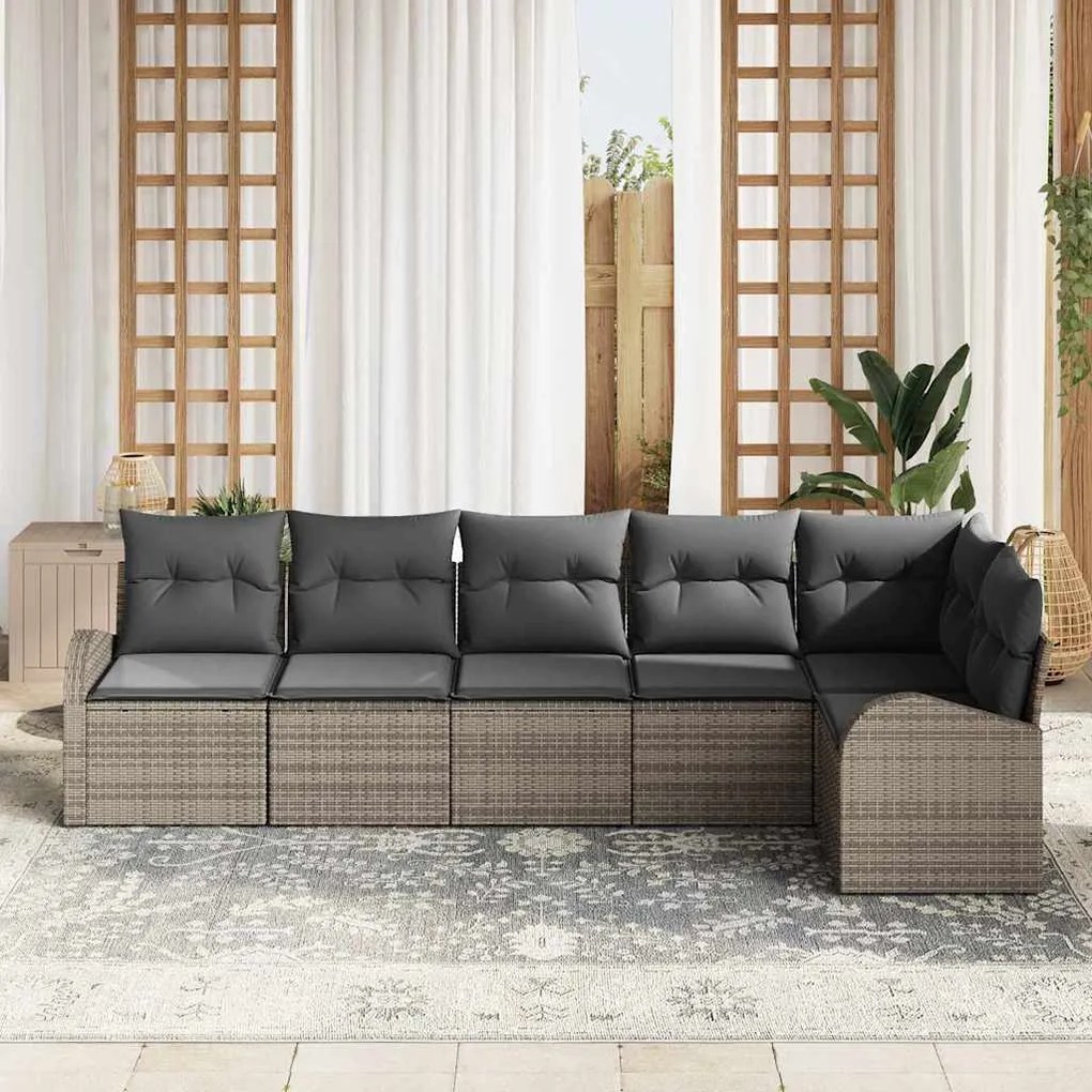 Conjunto de Sofás de Jardim com 6 Peças e Almofadas de Polyrattan Cinz