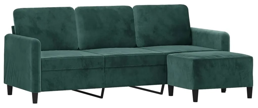 Sofá de 3 lugares com apoio de pés 180 cm veludo verde-escuro