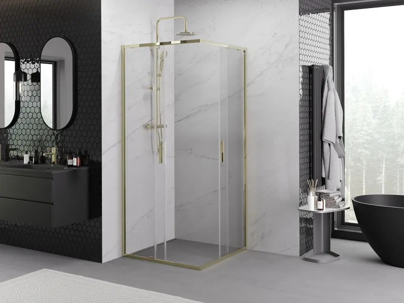 Mexen Exo-S Duo cabine de duche quadrada deslizante 100 x 100 cm, transparente, dourada - 8111-100-100-50-00