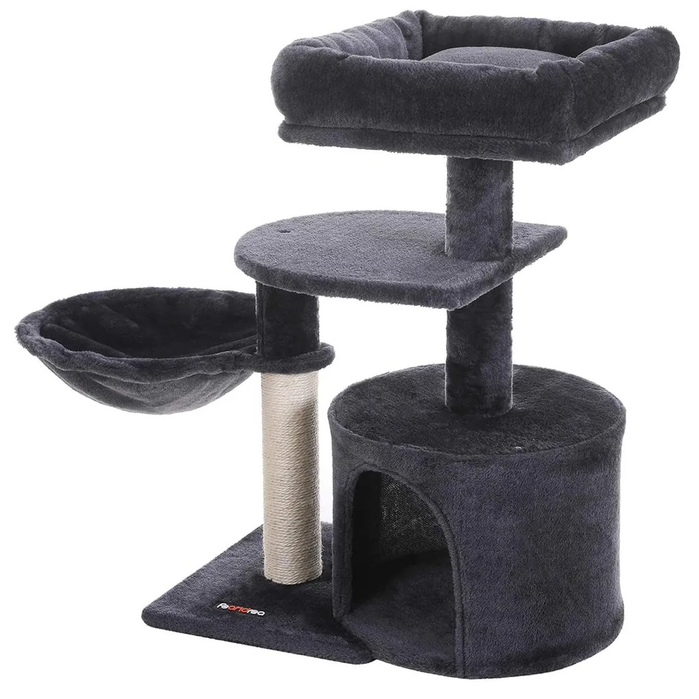 Árvore para gatos pequena com torre de arranhões, ideal para espaços reduzidos. | FEANDREA | 68 x 48 x 32 cm | cinzento | PCT59G.