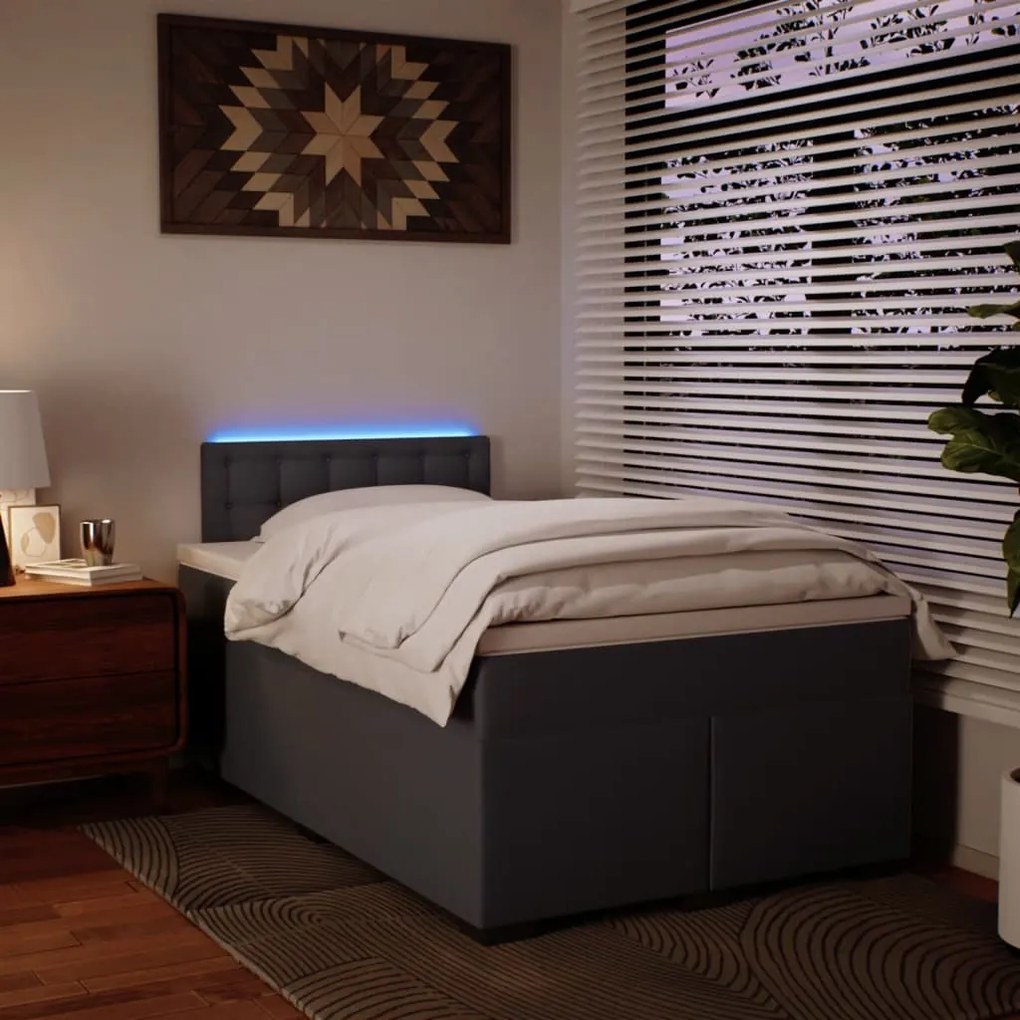 Cama com Molas/Colchão e Luzes Led - 120x200 cm - Couro Artificial Cin