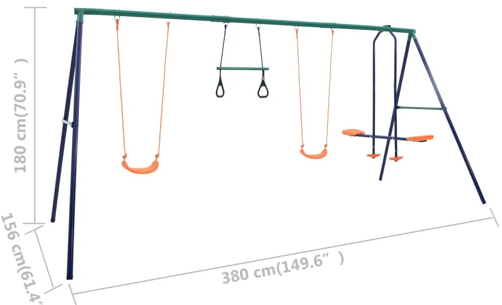 Conjunto de baloiços com argolas de ginástica e 4 assentos aço