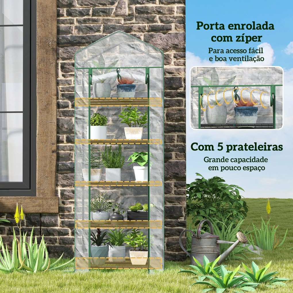 Estufa de Jardim Vertical 69x49x193 cm com 5 Prateleiras Estufa para P