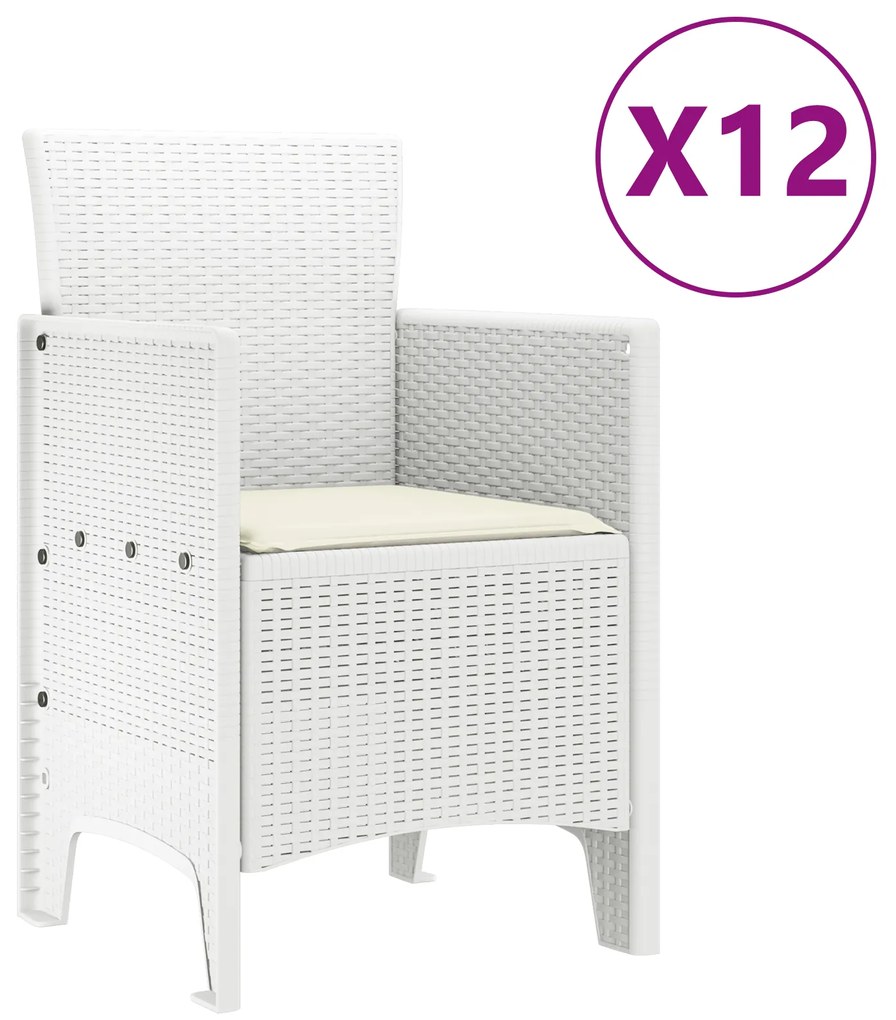 Conjunto de Jantar de Jardim com Almofadas em Branco Vime PE, Mesa de