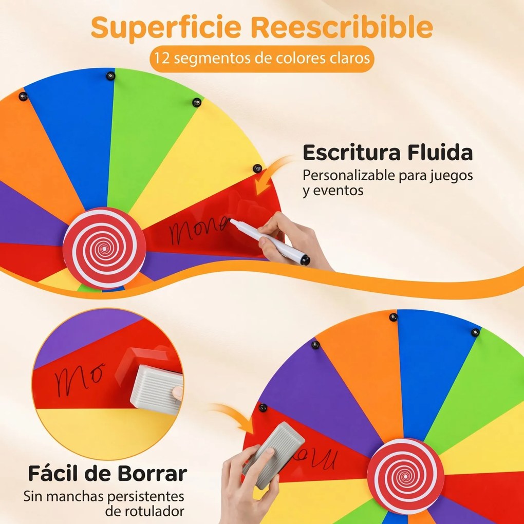 Roleta de Prémios de Mesa, 40 x 21 x 70 cm, Superfície para Escrever e Apagar, Multicolor
