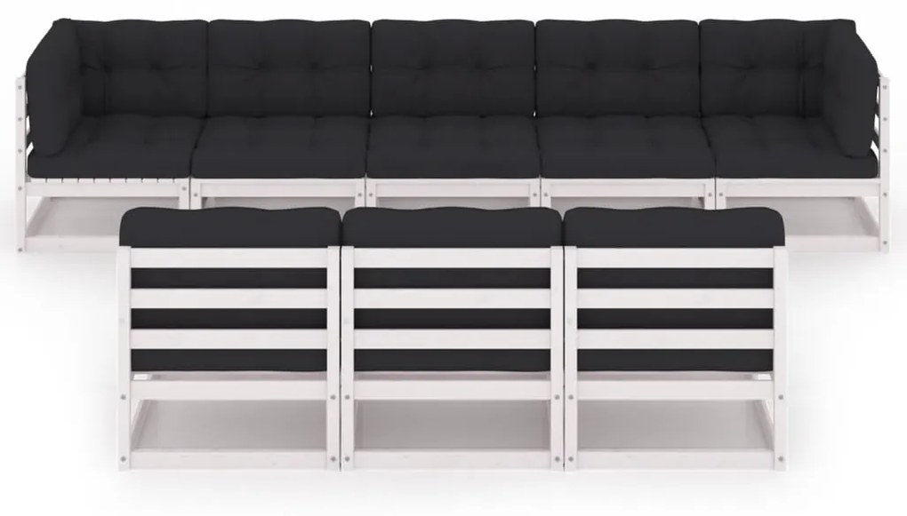 8 pcs conjunto lounge jardim c/ almofadões pinho maciço branco