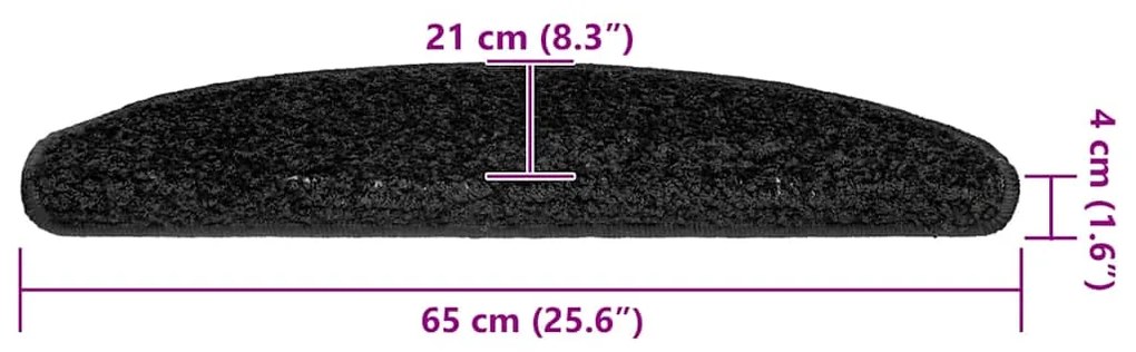 Tapetes de escadas 30 pcs 65x21x4 cm preto
