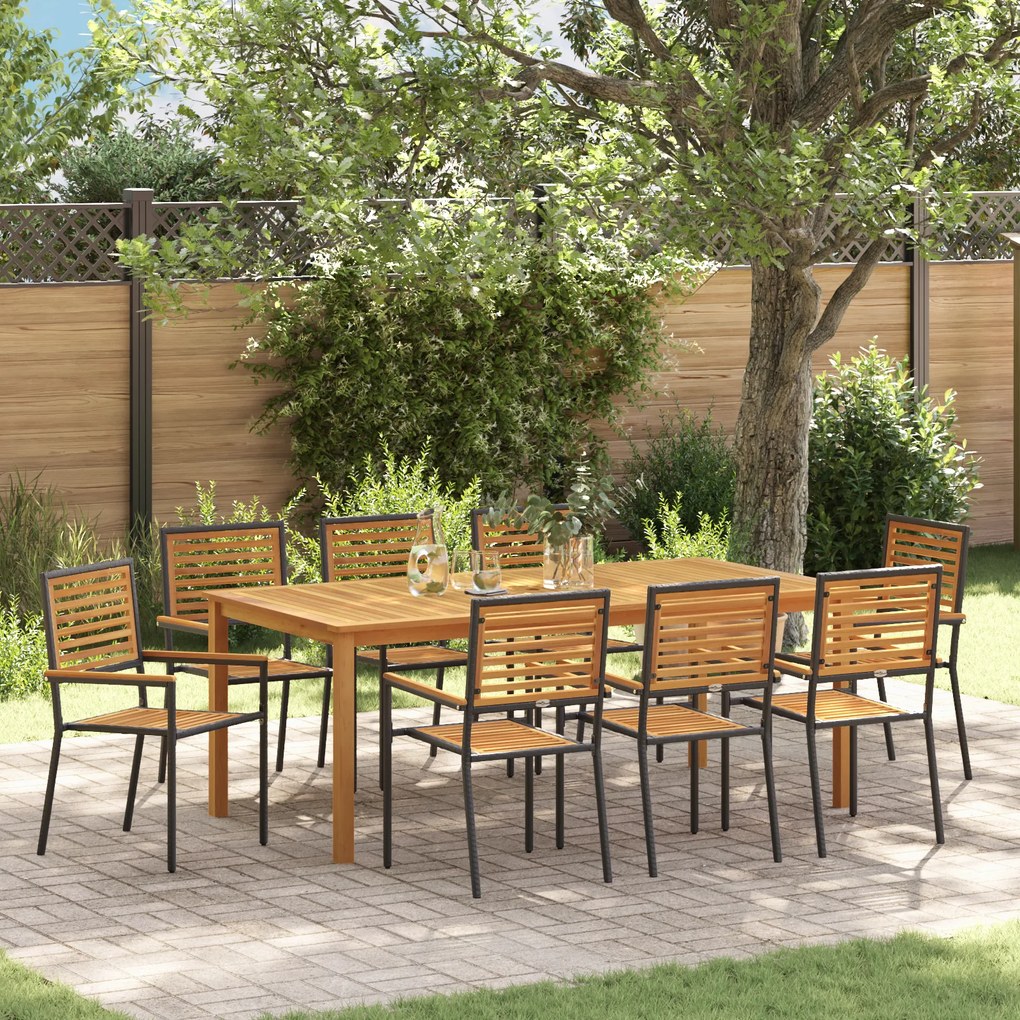 Conjunto de Jantar vidaXL de 9 Peças Preto Polyrattan Acácia