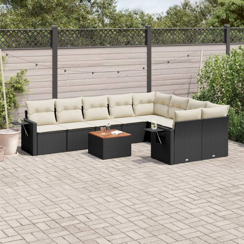 vidaXL 10 pcs conjunto sofás de jardim c/ almofadões vime PE preto