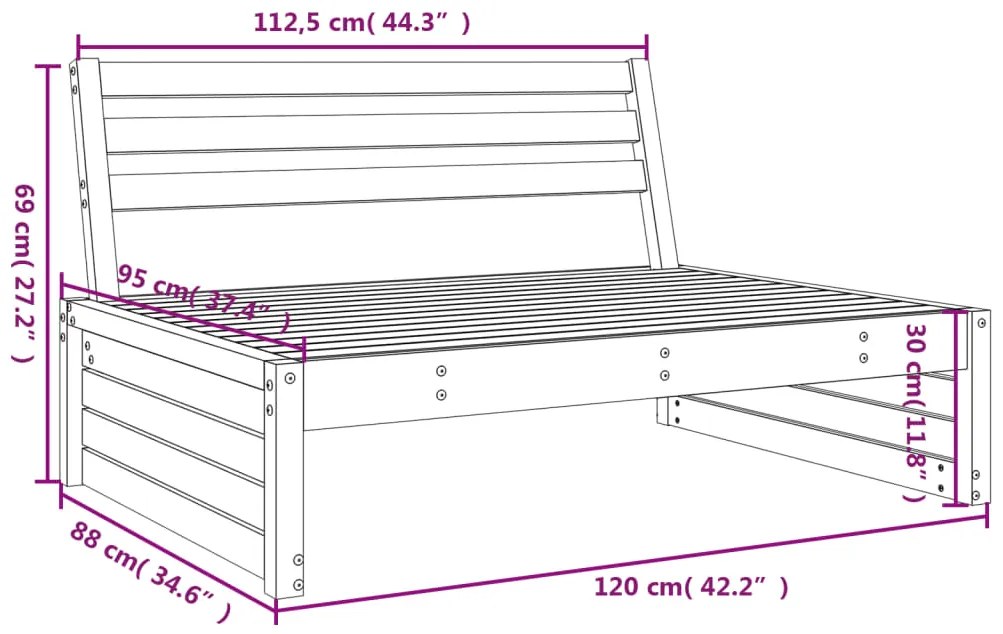 Sofá de centro para jardim 120x80 cm pinho maciço branco