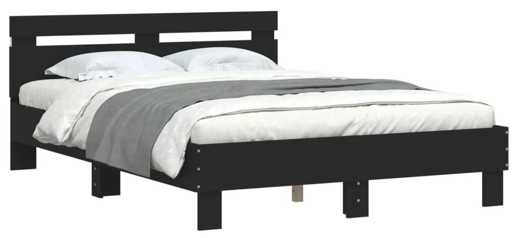 Estrutura de cama com cabeceira e luzes LED 135x190 cm preto