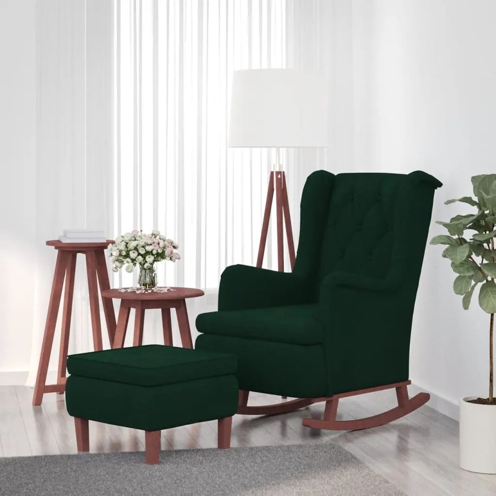 vidaXL Poltrona com pernas de baloiço e banco veludo verde-escuro