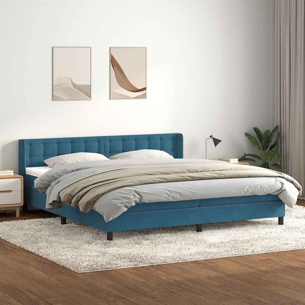 vidaXL Cama com molas/colchão 180x210 cm veludo azul-escuro