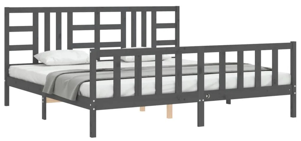 Estrutura de cama com cabeceira 200x200 cm madeira maciça cinza