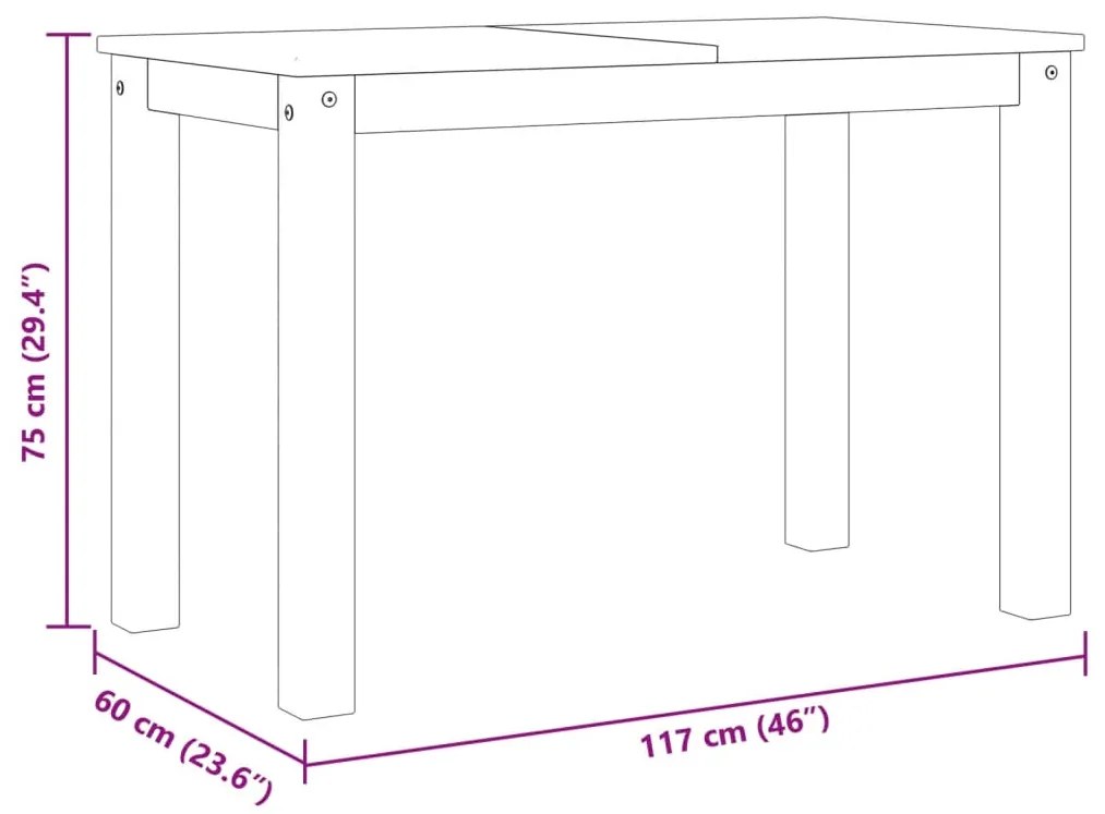 Mesa de jantar Panama 117x60x75 cm pinho maciço cinzento