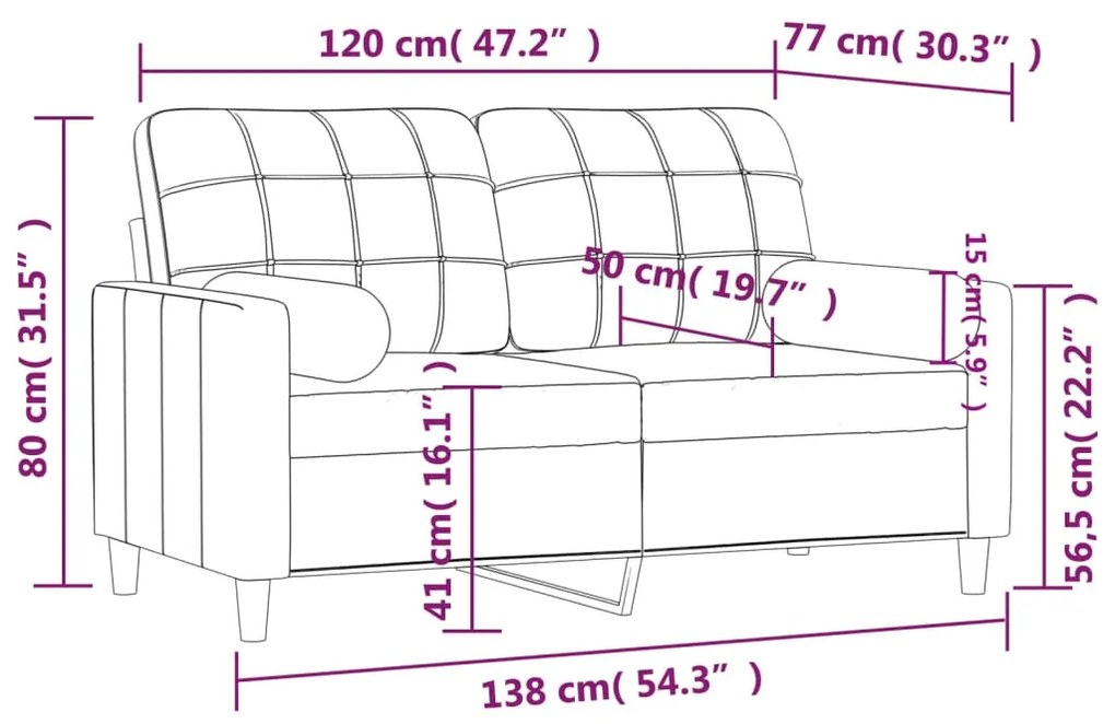 Sofá 2 lugares + almofadas decorativas 120 cm tecido castanho