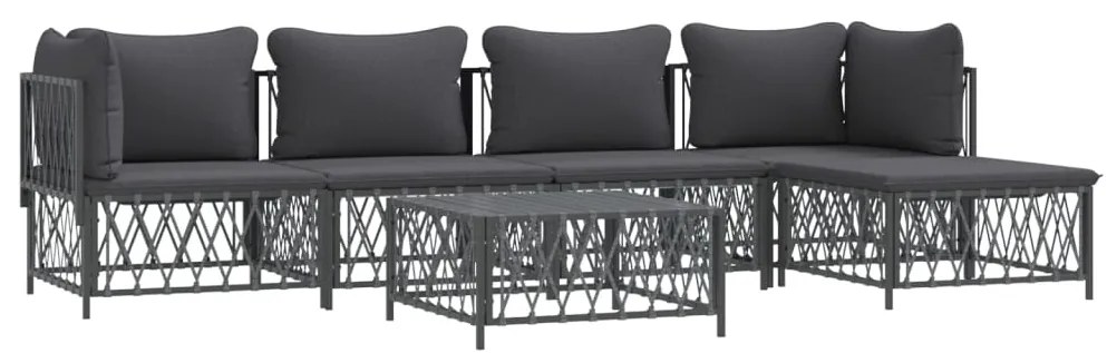 6 pcs conjunto lounge de jardim com almofadões aço antracite