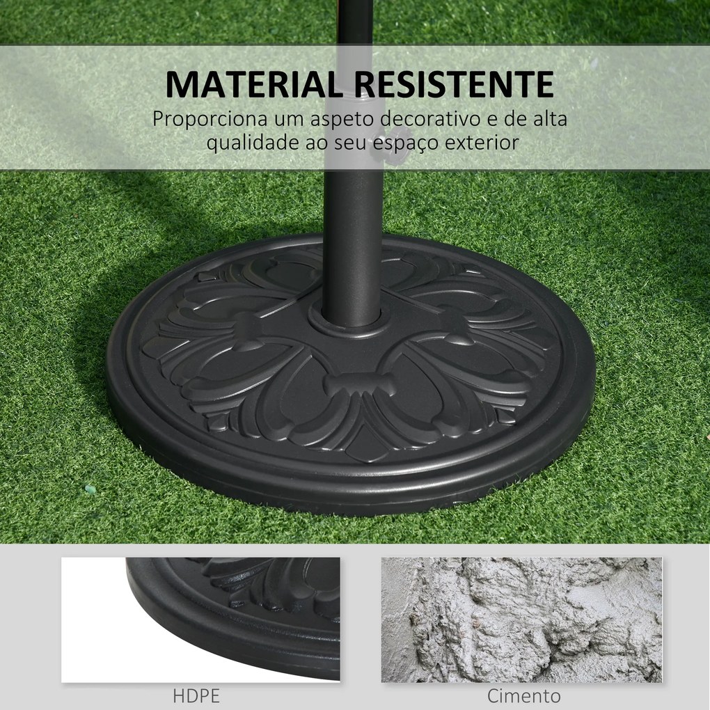 Base para Chapéu de Sol Redondo de HDPE e Cimento para Mastros Ø35/38/48 mm Peso 13 kg Ø48x34 cm Preto