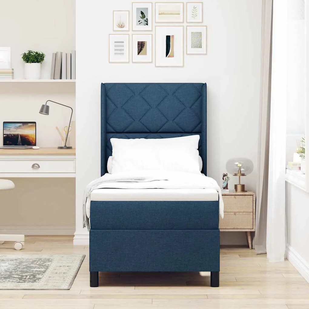 Cama Box com Colchão e Luz LED Azul, 80x200 cm, Tecido