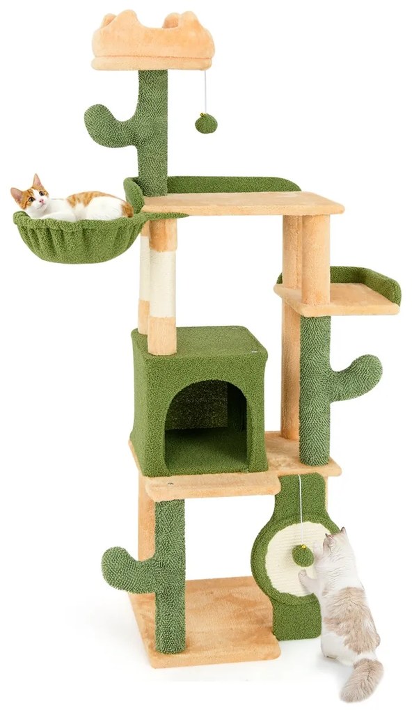 Arranhador para gatos Grande multinível com postes de arranhar de sisal Centro de actividades de brinquedos Verde + Laranja