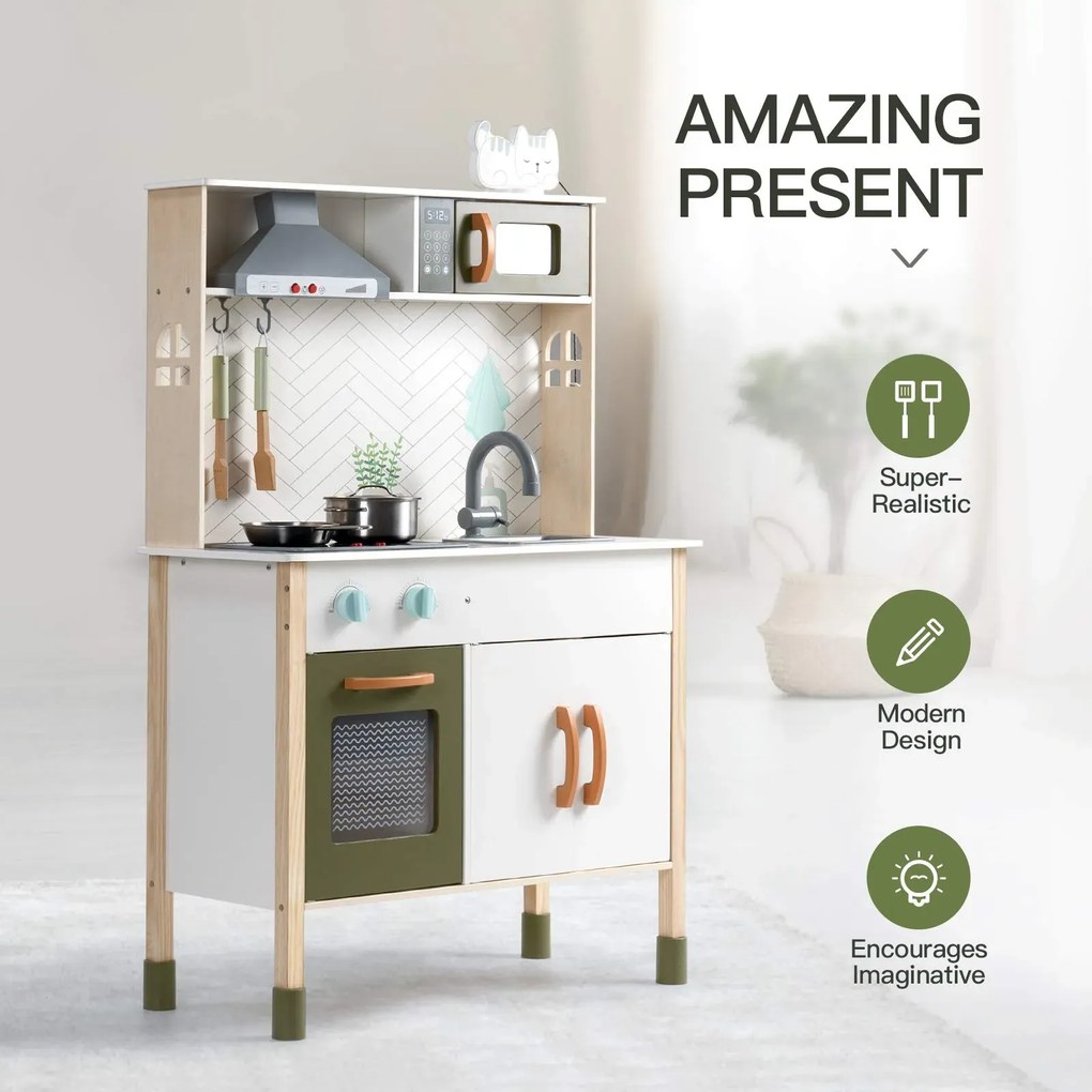 Cozinha de Brincar Infantil de Madeira 103 × 70 × 29,5 cm Gato