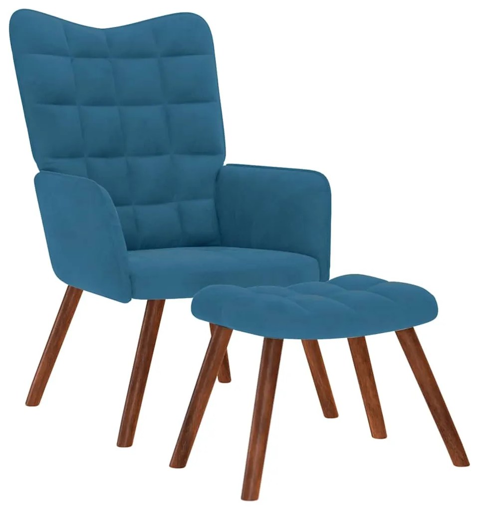 vidaXL Cadeira de descanso com banco veludo azul