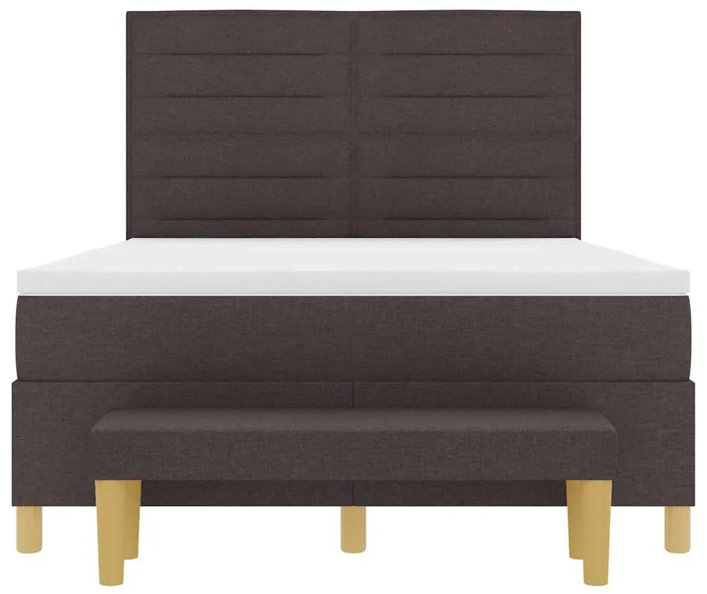 Cama Box Spring com Colchão e Banco Marrom Escuro 140x190 cm Tecido