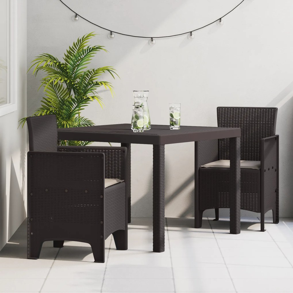 vidaXL Conjunto de Jantar de Jardim com 3 Peças e Almofadas Castanhas em Rattan Sintético