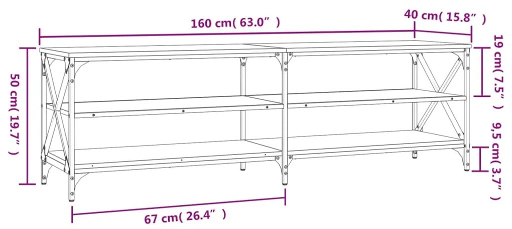 Móvel de TV 160x40x50 cm derivados de madeira cinzento sonoma