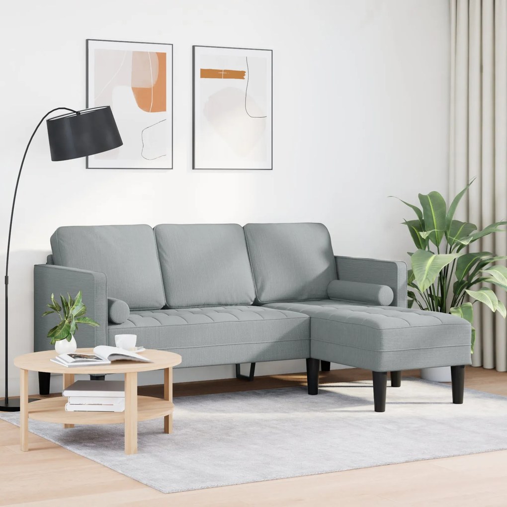Sofá em L 3 lugares vidaXL Cinzento claro 160 cm em Tecido