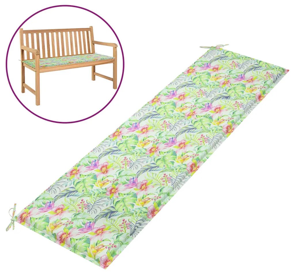 vidaXL Almofadão banco jardim 180x50x3 cm tecido oxford padrão folhas
