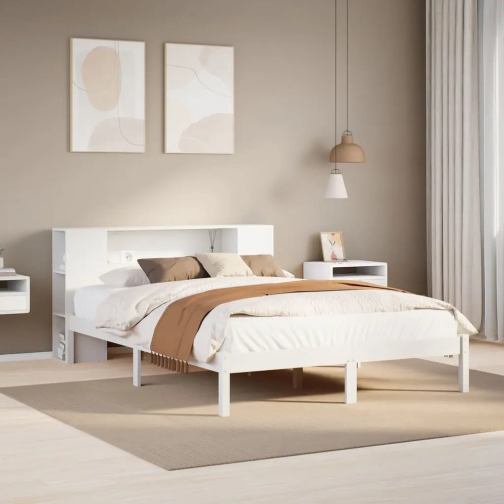 Cama com estante sem colchão 150x200 cm pinho maciço branco