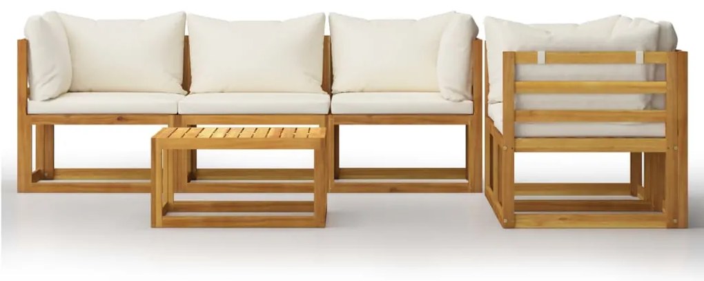 6 pcs conjunto lounge jardim c/ almofadões acácia maciça creme